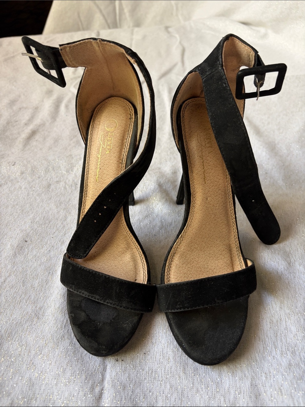 Women's Black Suede Ankle-Strap Heeled Sandals